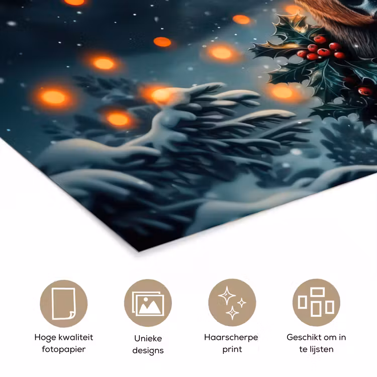 Hert - Kerst - Winter - Sneeuw - Kerstkrans poster papier klein -closeup_NL