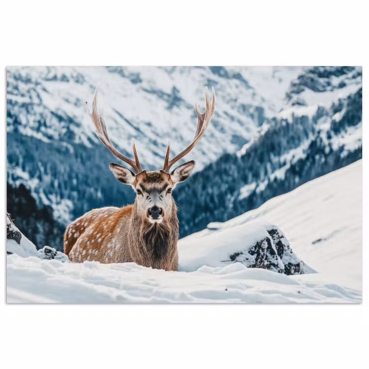Hert - Landschap - Winter - Natuur - Dieren - Bergen poster papier klein -3d