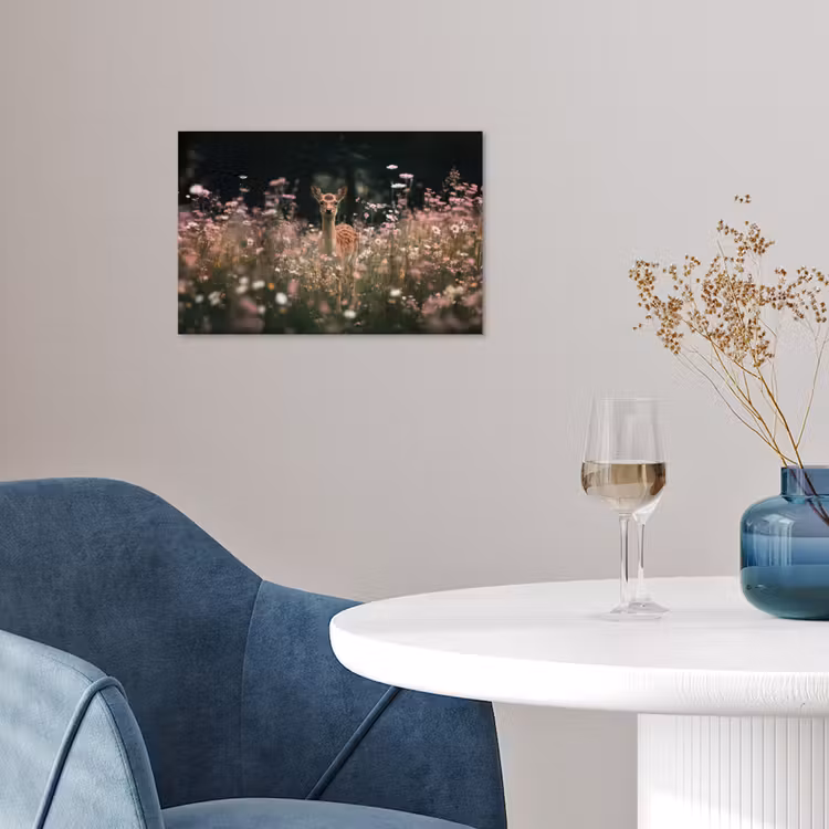 Hert - Wilde bloemen - Bos poster papier klein -sfeer3