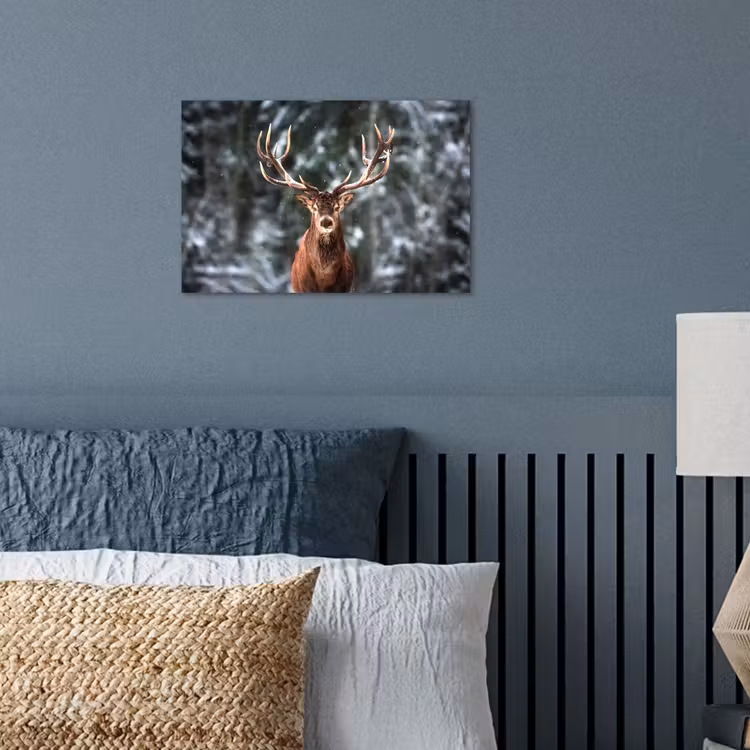 Hert - Winter - Sneeuw - Bos - Natuur - Dier poster papier klein -sfeer2