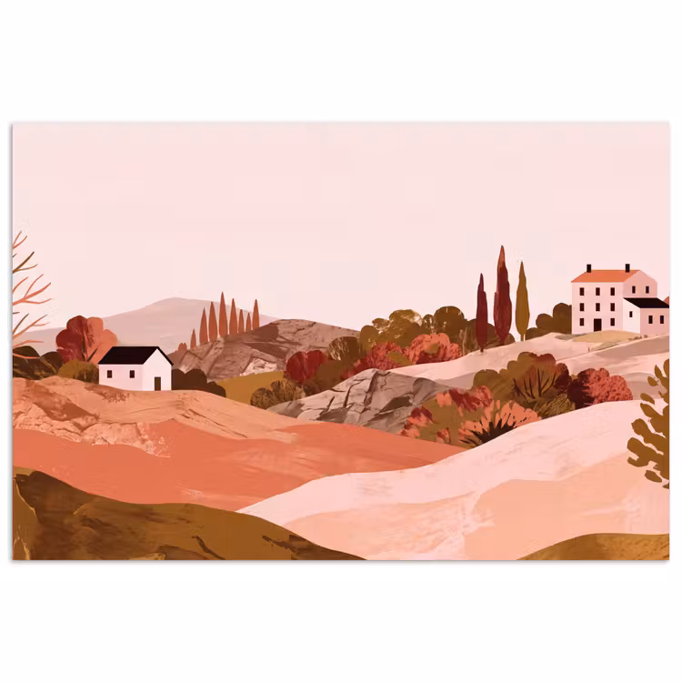 Heuvellandschap - Grafisch - Terracotta poster papier klein -3d