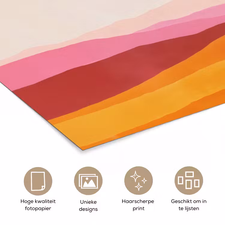 Heuvels - Oranje - Zon - Abstract poster papier klein -closeup_NL