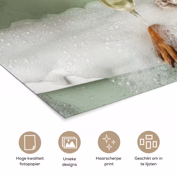 Hond - Bad - Champagne - Handdoek poster papier klein -closeup_NL