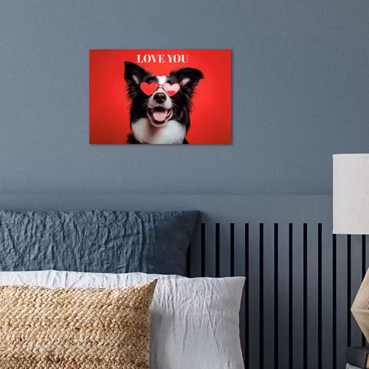 Hond - Hartjesbril - Loveyou - Rood poster papier klein -sfeer2