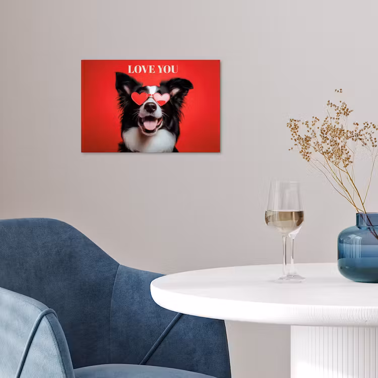 Hond - Hartjesbril - Loveyou - Rood poster papier klein -sfeer3