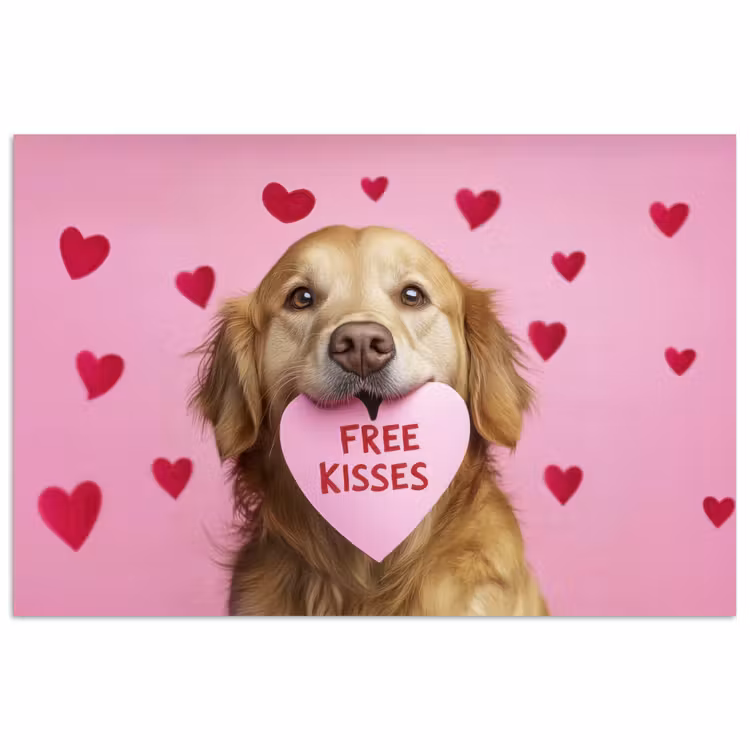 Hond - Kiss- Valentijn - Hartjes poster papier klein -3d