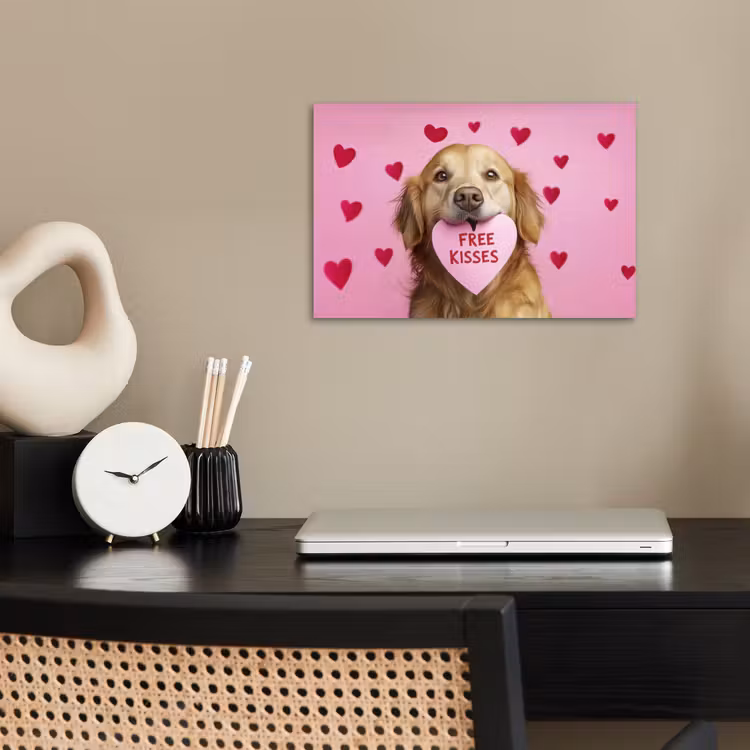 Hond - Kiss- Valentijn - Hartjes poster papier klein -sfeer1