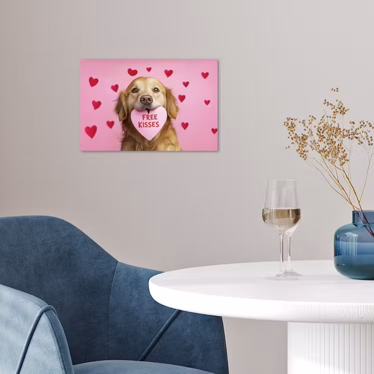 Hond - Kiss- Valentijn - Hartjes poster papier klein -sfeer3