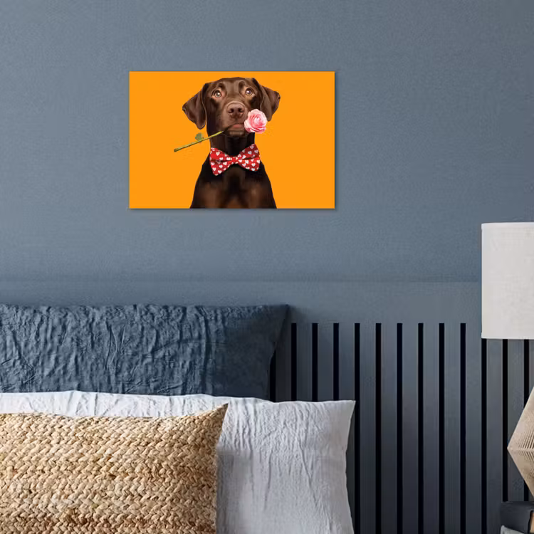 Hond - Oranje - Roos - Valentijn poster papier klein -sfeer2