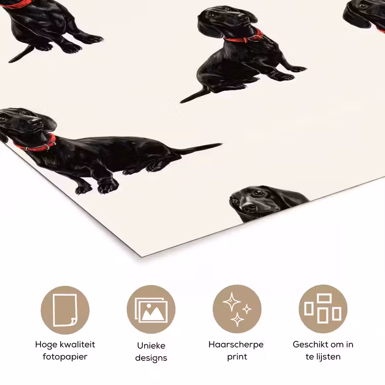 Hond - Patroon - Zwart poster papier klein 62 -closeup_NL