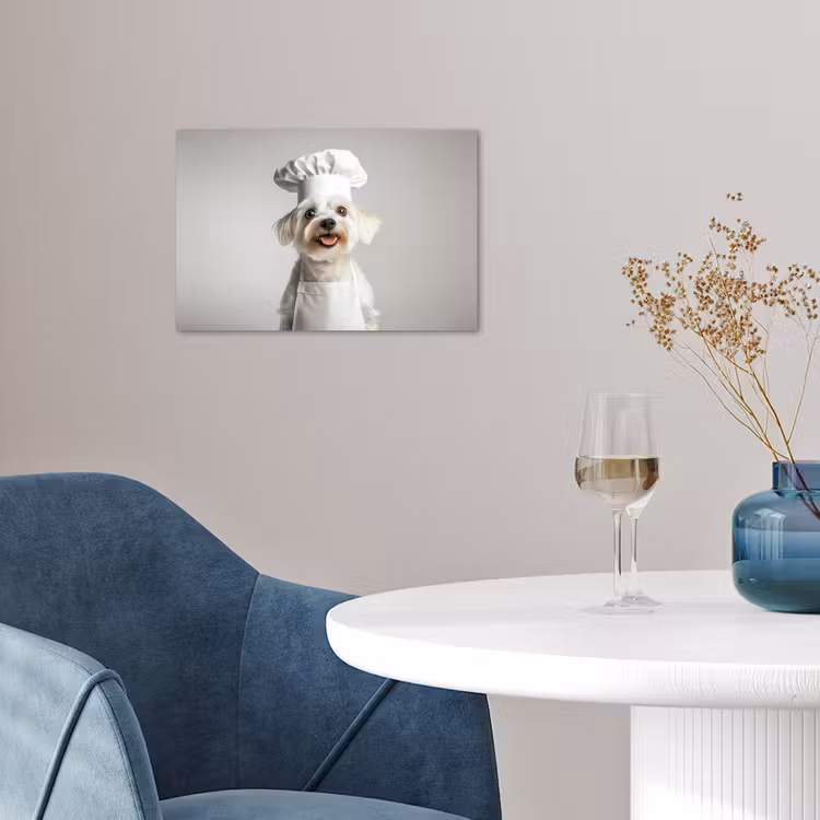 Hond - Wit - Kok poster papier klein -sfeer3
