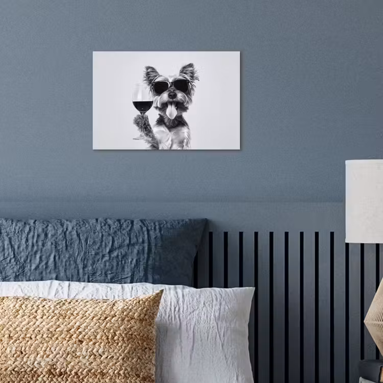 Hondje - Wijnglas - Zonnebril - Enthousiast poster papier klein -sfeer2