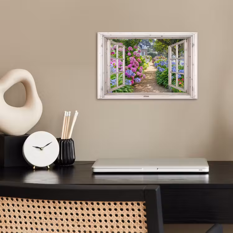 Hortensia - Doorkijk - Bloemen - Zomer - Paars - Pad poster papier klein -sfeer1