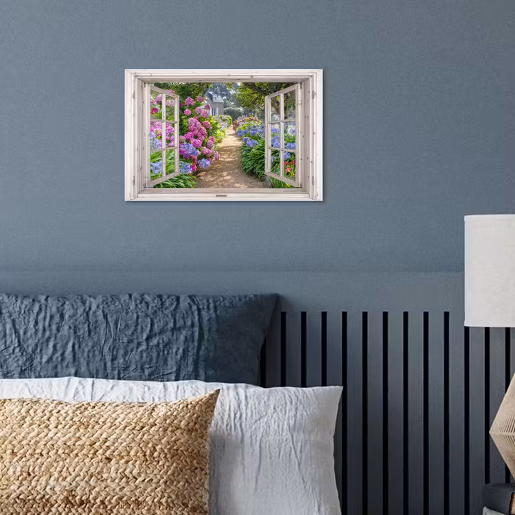 Hortensia - Doorkijk - Bloemen - Zomer - Paars - Pad poster papier klein -sfeer2