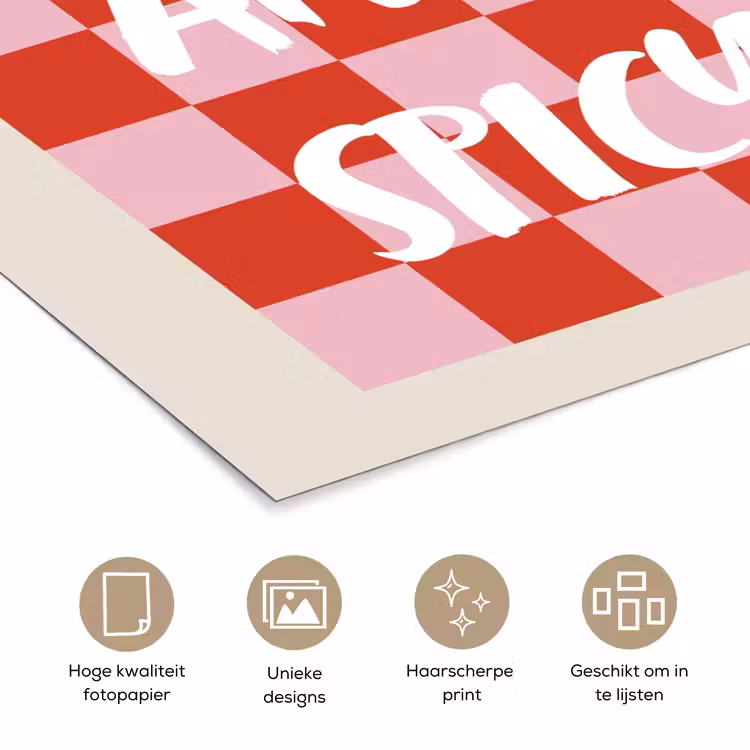 Hot - Spicy - Geruit - Rood poster papier klein -closeup_NL