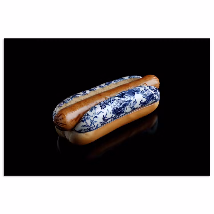 Hotdog - Porselein - Delfts blauw - Eten poster papier klein -3d