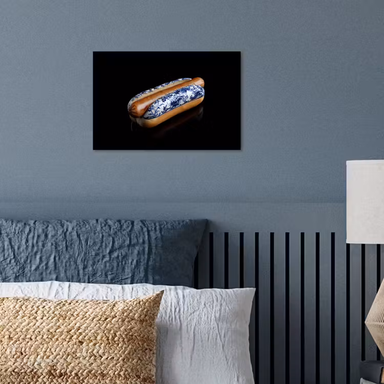 Hotdog - Porselein - Delfts blauw - Eten poster papier klein -sfeer2
