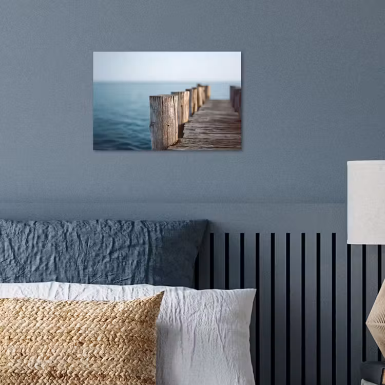 Houten steiger - Helderblauwe lucht poster papier klein -sfeer2