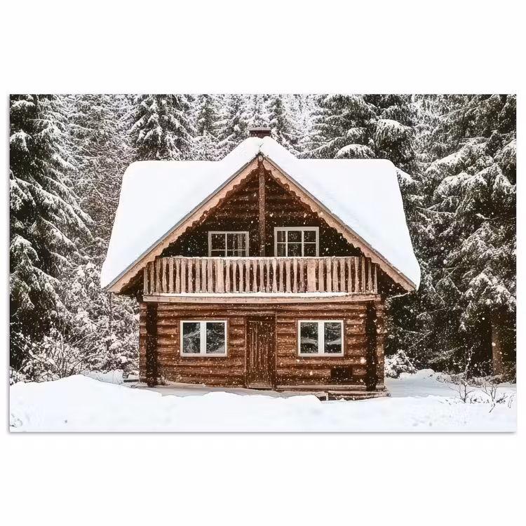 Huis - Bos - Winter - Natuur - Sneeuw poster papier klein -3d