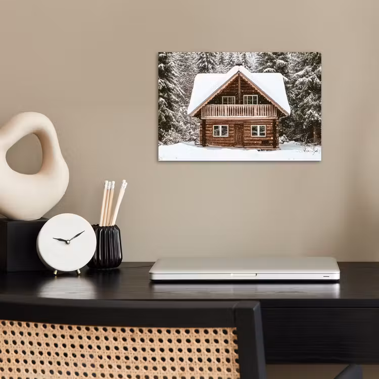 Huis - Bos - Winter - Natuur - Sneeuw poster papier klein -sfeer1