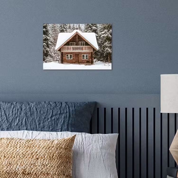 Huis - Bos - Winter - Natuur - Sneeuw poster papier klein -sfeer2