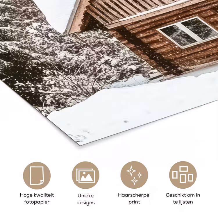 Huis - Bos - Winter - Natuur - Sneeuw poster papier klein -closeup_NL