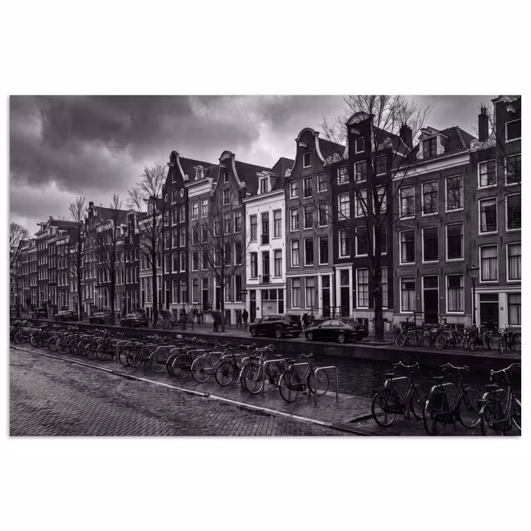 Huis - Gracht - Amsterdam - Architectuur - Zwart-wit poster papier klein -3d