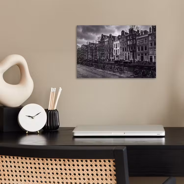 Huis - Gracht - Amsterdam - Architectuur - Zwart-wit poster papier klein -sfeer1