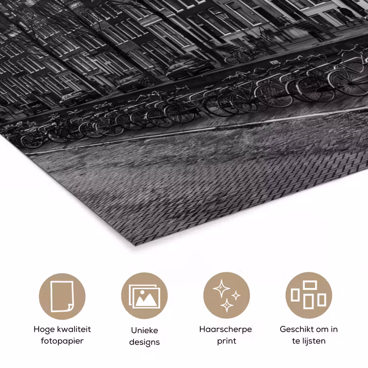 Huis - Gracht - Amsterdam - Architectuur - Zwart-wit poster papier klein -closeup_NL