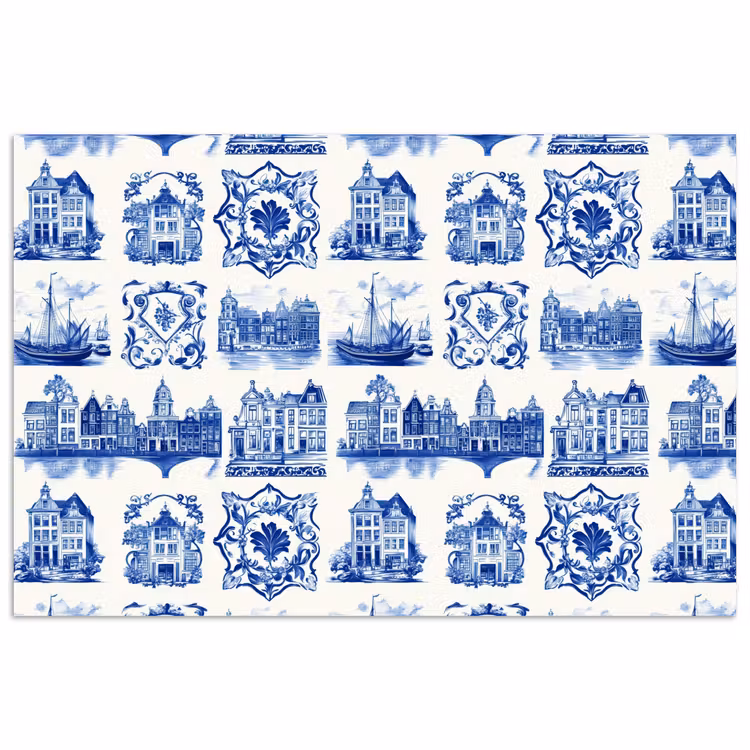 Huizen - Schepen - Blauw poster papier klein 62 -3d