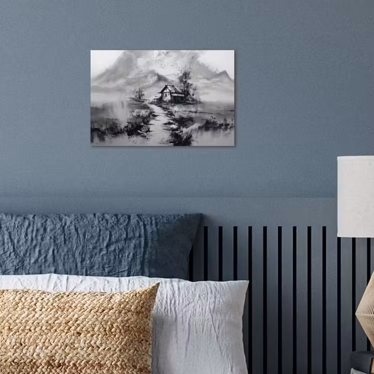 Hut - Grijs - Bergen - Mistig poster papier klein -sfeer2