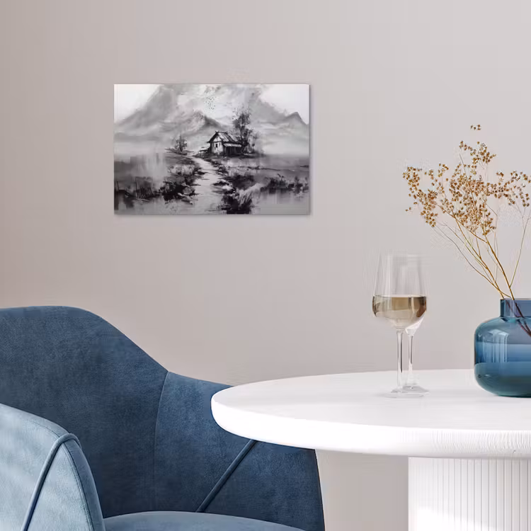 Hut - Grijs - Bergen - Mistig poster papier klein -sfeer3