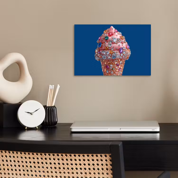 Ijsje - Hoorntje - Steentjes - Blauw poster papier klein -sfeer1