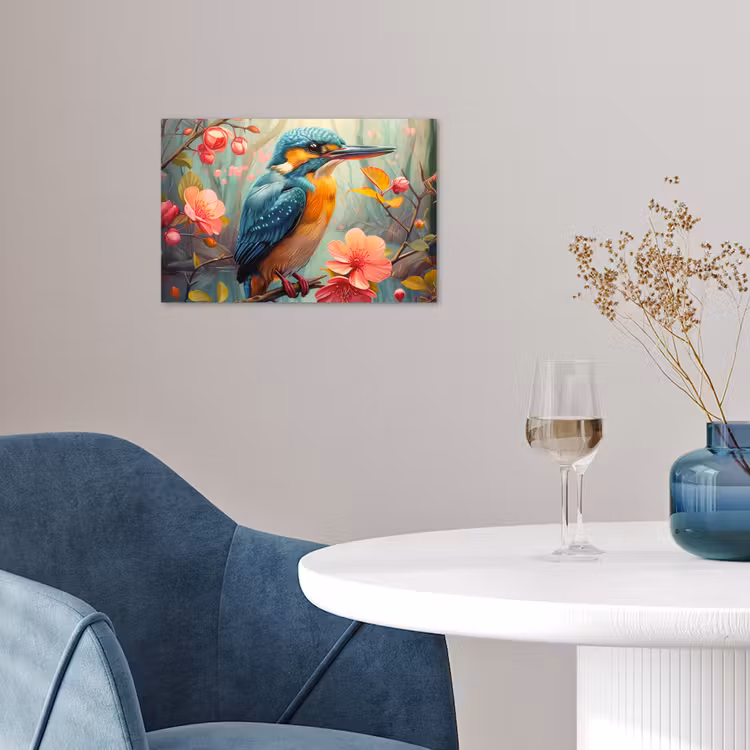 IJsvogel - Bloesem - Natuur - Vogels - Bloemen poster papier klein -sfeer3