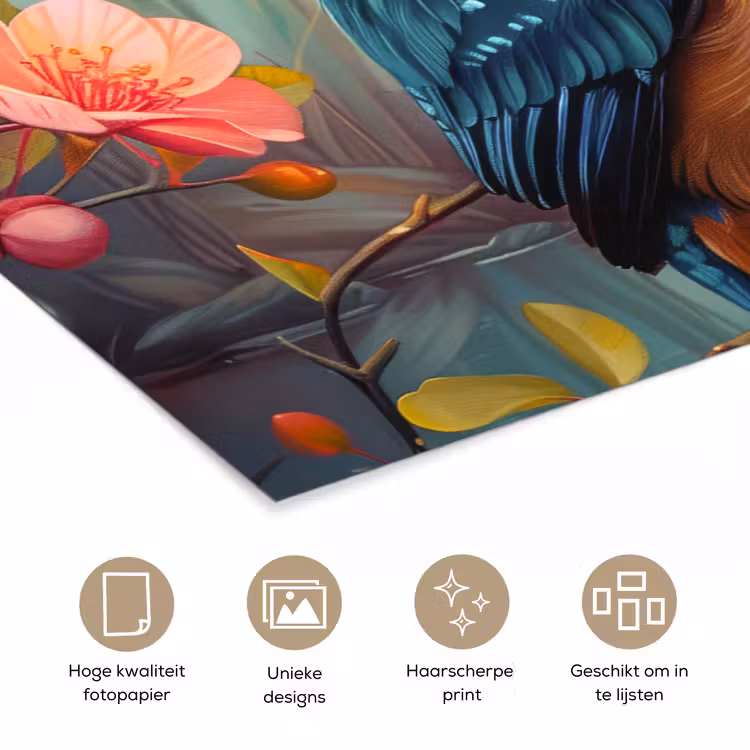 IJsvogel - Bloesem - Natuur - Vogels - Bloemen poster papier klein -closeup_NL