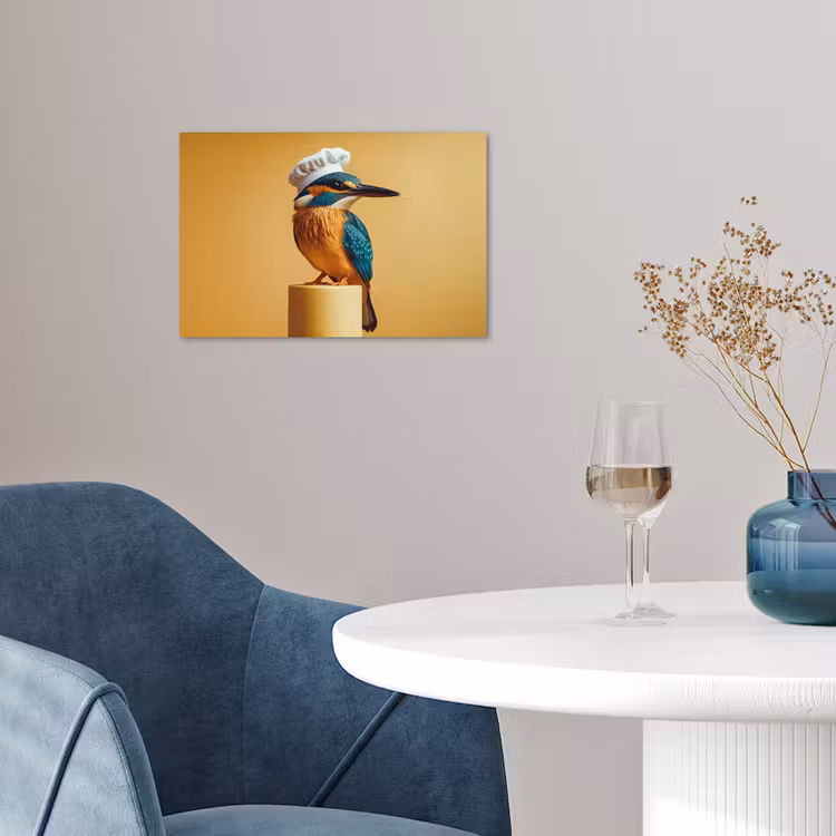 Ijsvogel - Pilaar - Koksmuts - Vogel poster papier klein -sfeer3