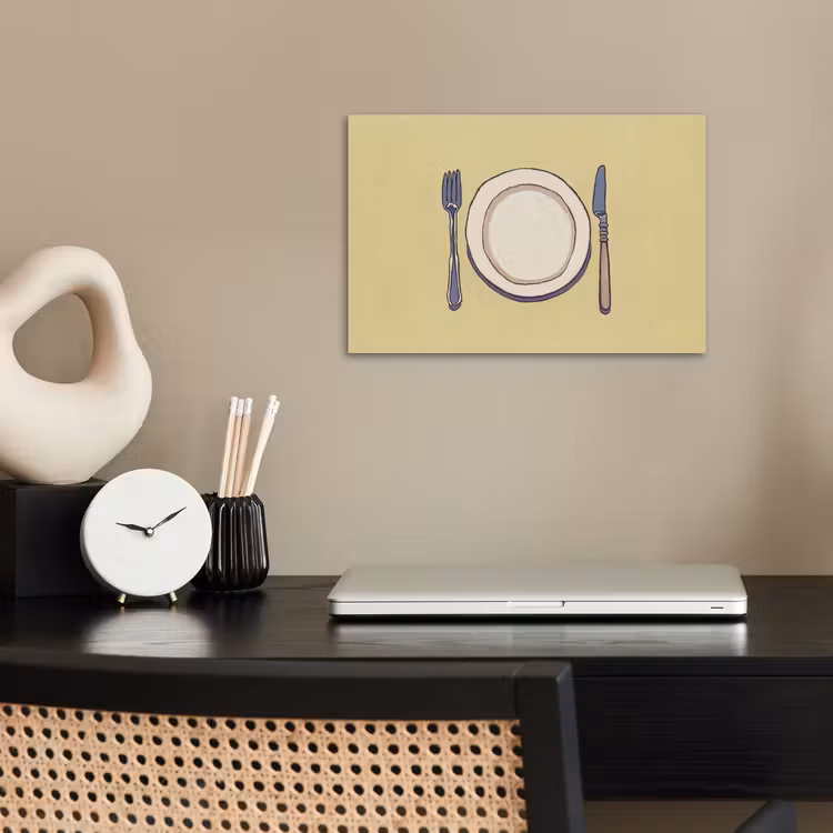 Illustratie - Bord - Bestek - Beige poster papier klein -sfeer1
