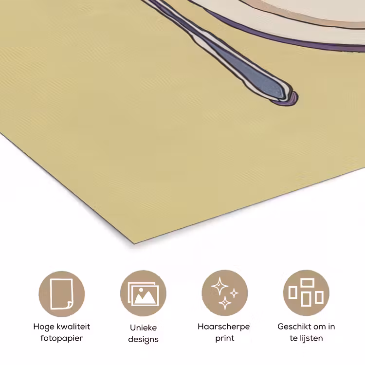Illustratie - Bord - Bestek - Beige poster papier klein -closeup_NL