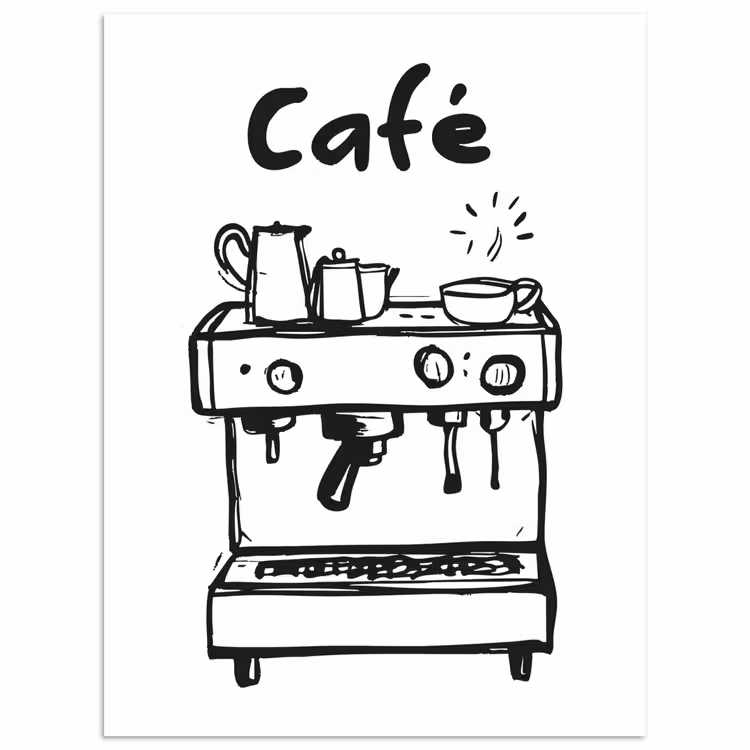 Illustratie - Café - Koffiemachine - Kopjes poster papier klein -3d