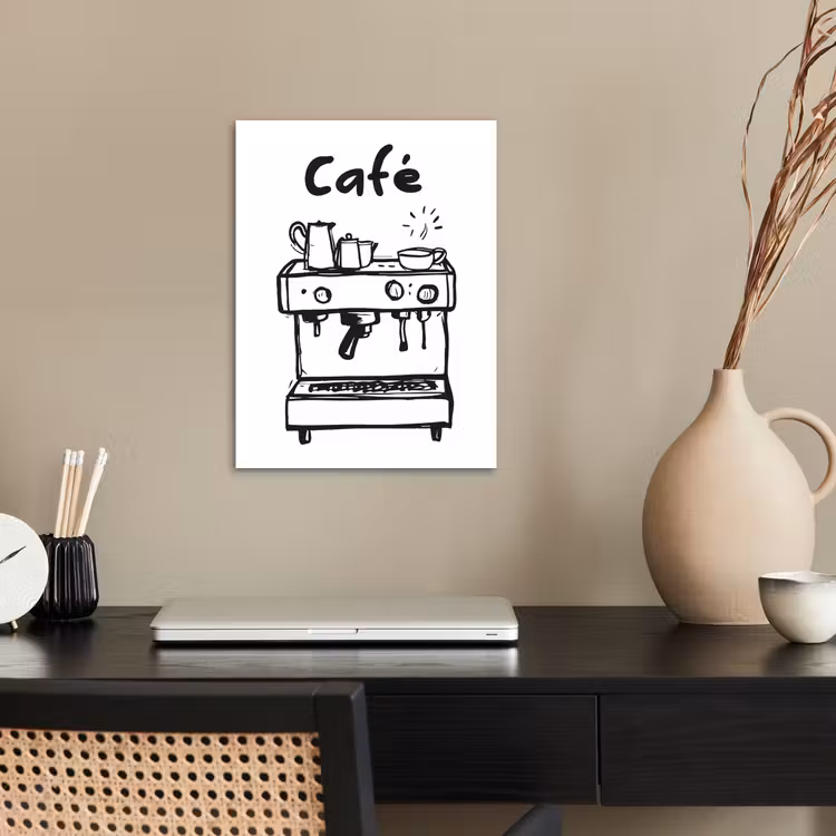 Illustratie - Café - Koffiemachine - Kopjes poster papier klein -sfeer1
