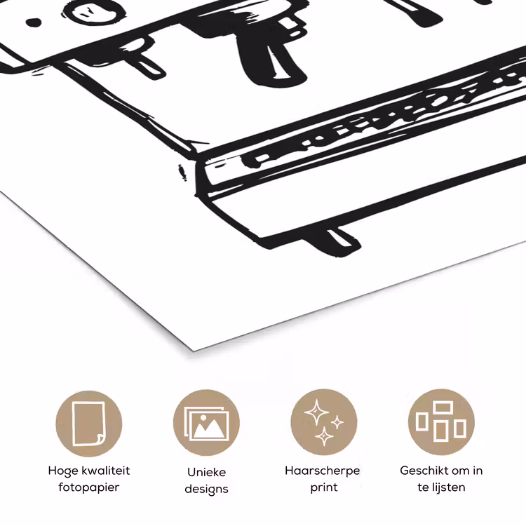 Illustratie - Café - Koffiemachine - Kopjes poster papier klein -closeup_NL