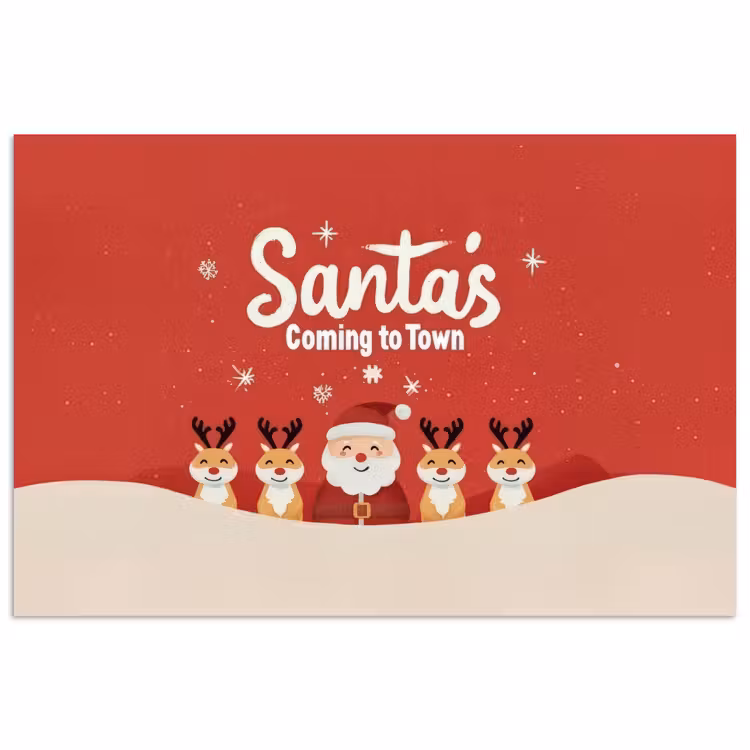 Illustratie - Kerstman - Rendieren - Rood poster papier klein -3d