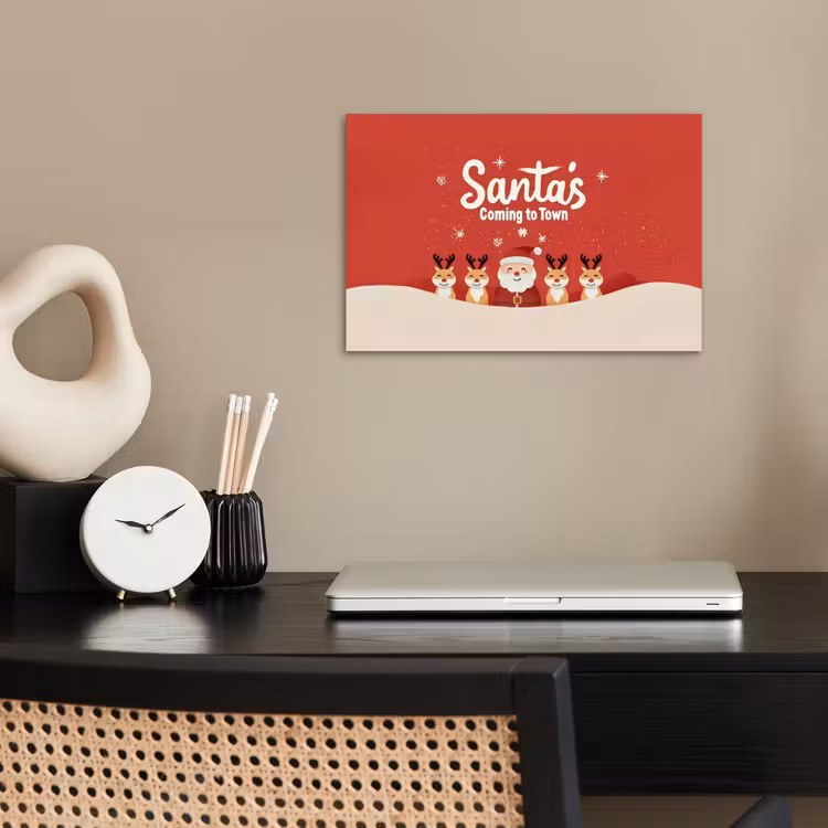 Illustratie - Kerstman - Rendieren - Rood poster papier klein -sfeer1