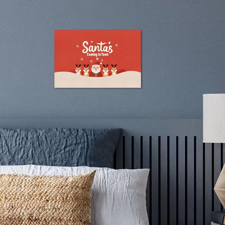 Illustratie - Kerstman - Rendieren - Rood poster papier klein -sfeer2