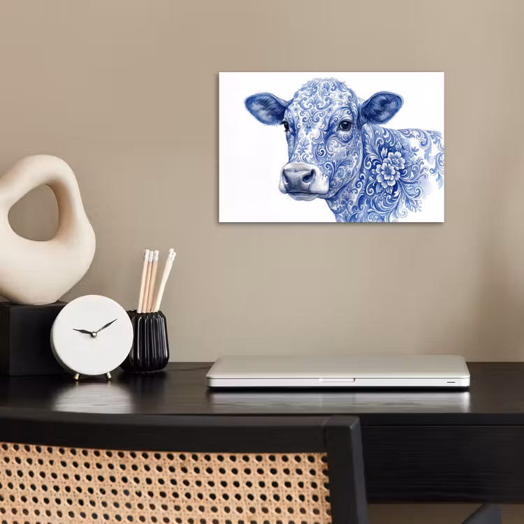 Illustratie - Koe - Blauw poster papier klein -sfeer1