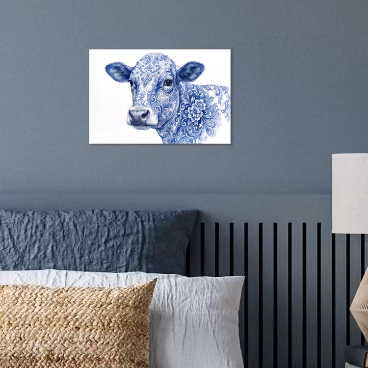 Illustratie - Koe - Blauw poster papier klein -sfeer2