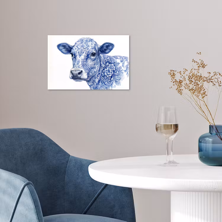 Illustratie - Koe - Blauw poster papier klein -sfeer3