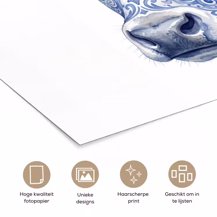 Illustratie - Koe - Blauw poster papier klein -closeup_NL
