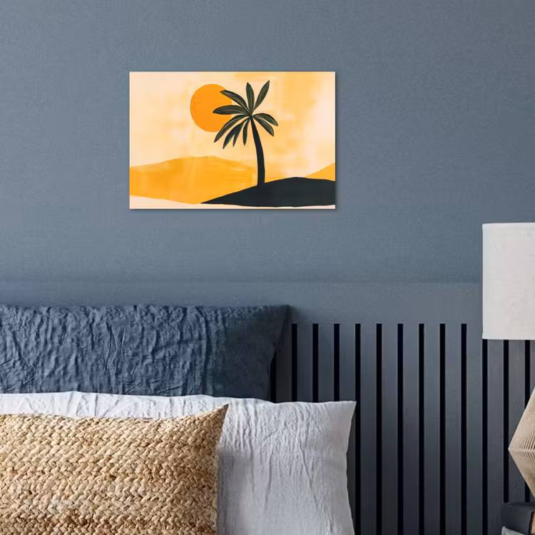 Illustratie - Palmboom - Zon - Heuvels poster papier klein -sfeer2