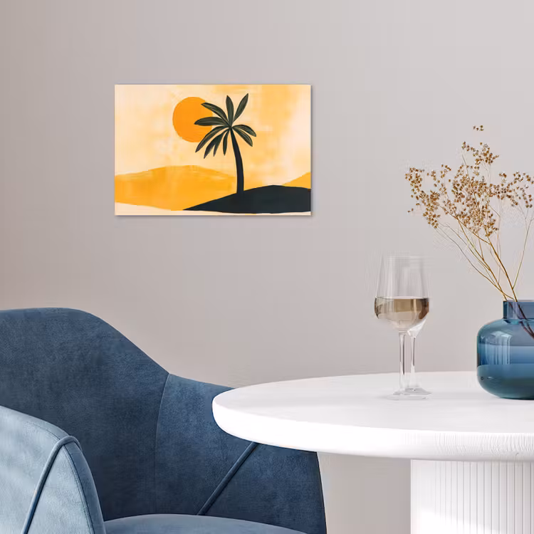 Illustratie - Palmboom - Zon - Heuvels poster papier klein -sfeer3